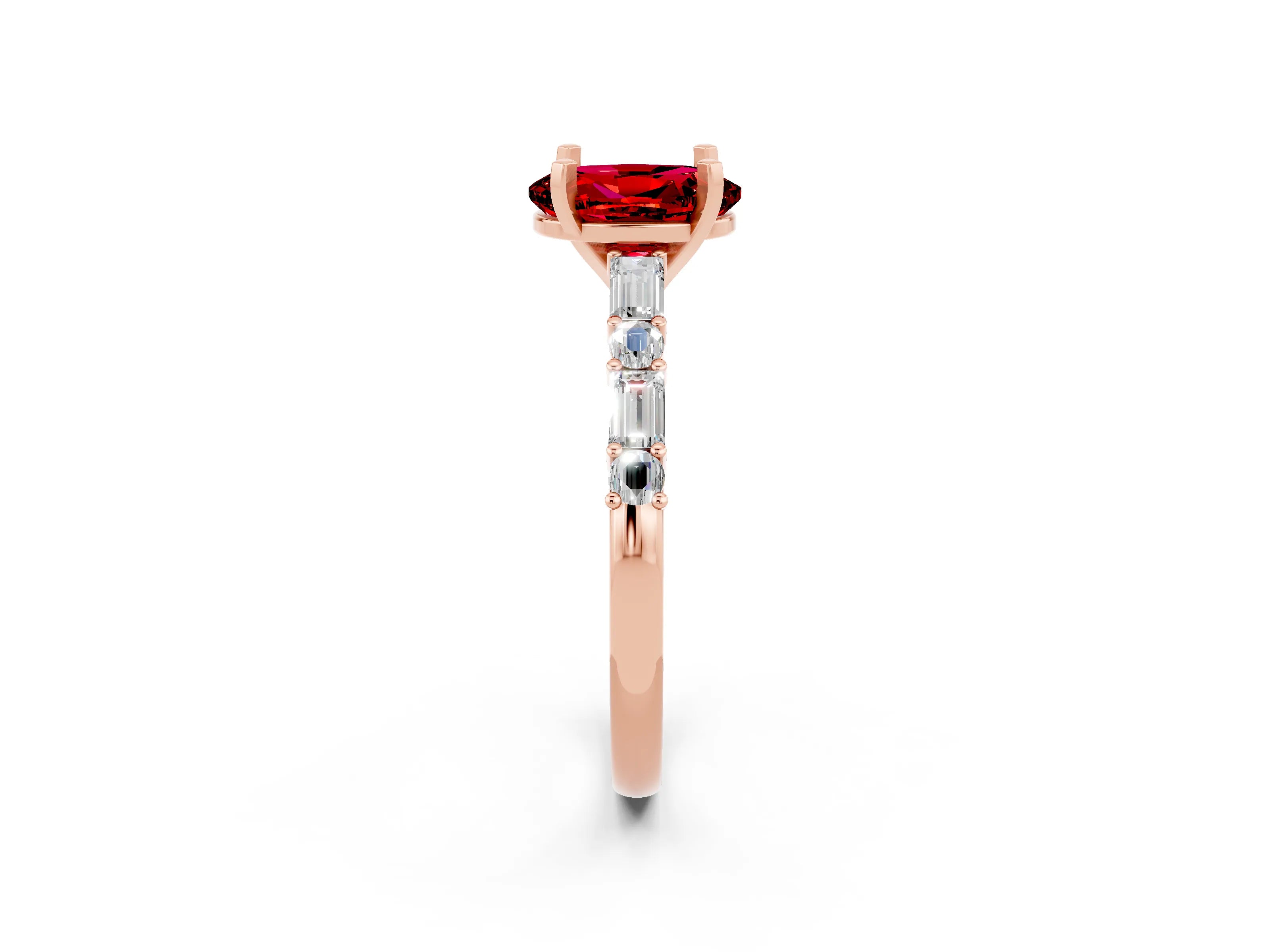 Rose gold Oval Cut Ruby Solitaire with Side Baguettes and Channel Set Band_2