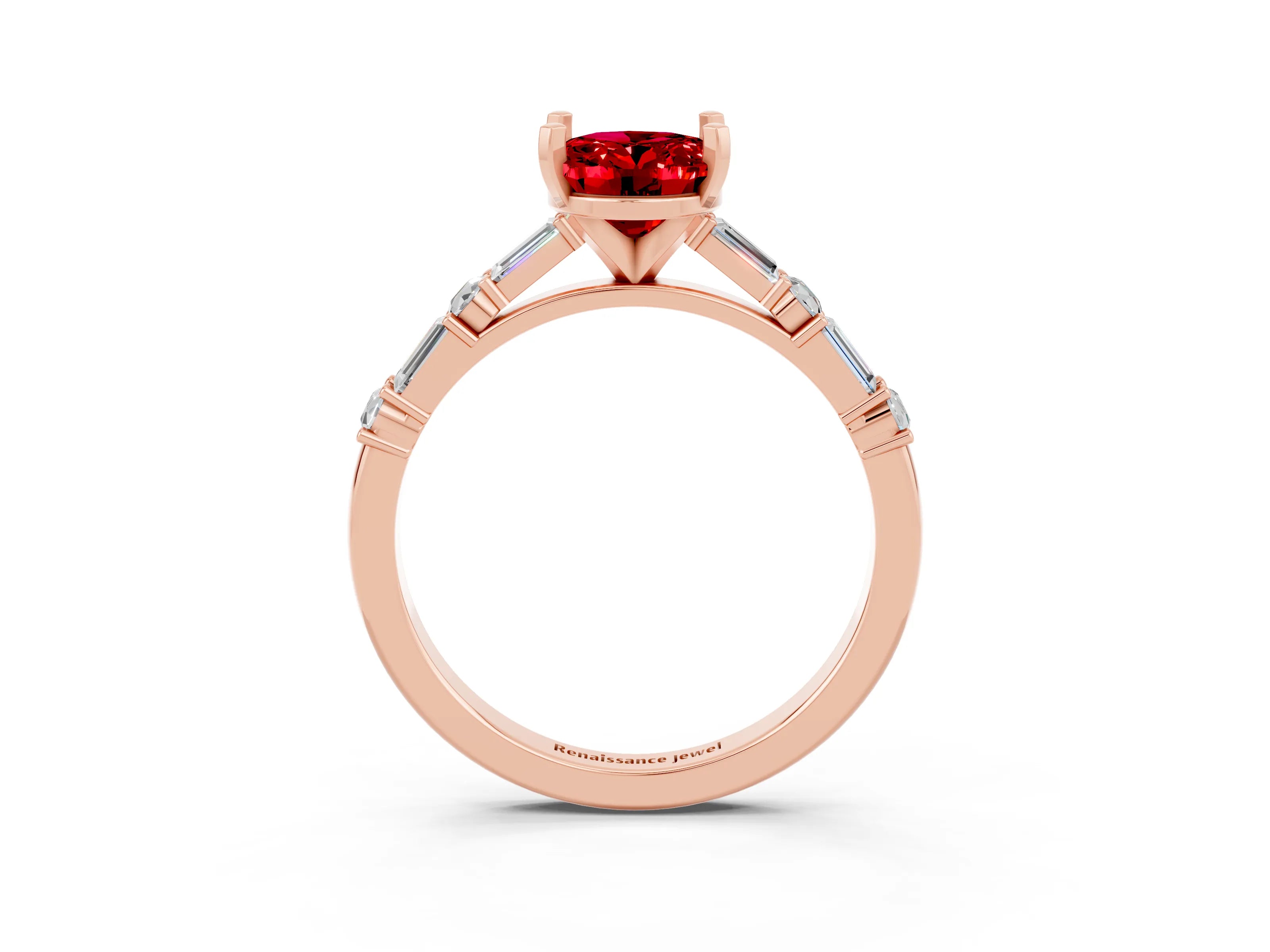 Rose gold Oval Cut Ruby Solitaire with Side Baguettes and Channel Set Band_3