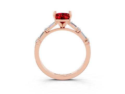 Rose gold Oval Cut Ruby Solitaire with Side Baguettes and Channel Set Band_3
