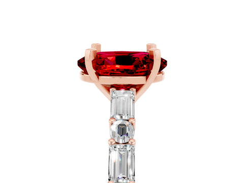 Rose gold Oval Cut Ruby Solitaire with Side Baguettes and Channel Set Band_5