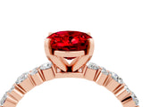 Rose gold Oval Cut Ruby Solitaire with Side Stones, Pave Band, Four-Prong Setting_40