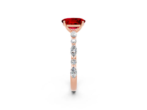 Rose gold Oval Cut Ruby Solitaire with Side Stones on a Pavé Band and Four-Prong Setting_2