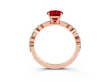 Rose gold Oval Cut Ruby Solitaire with Side Stones on a Pavé Band and Four-Prong Setting_3