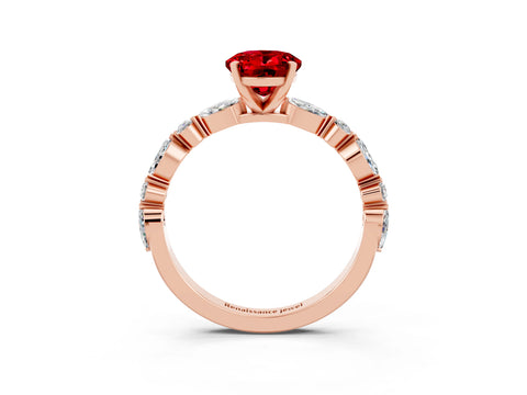 Rose gold Oval Cut Ruby Solitaire with Side Stones on a Pavé Band and Four-Prong Setting_3
