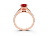 Rose gold Oval Cut Ruby Split Shank Engagement Ring with Pavé Band_3
