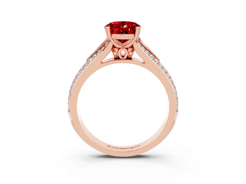 Rose gold Oval Cut Ruby Split Shank Engagement Ring with Pavé Band_3
