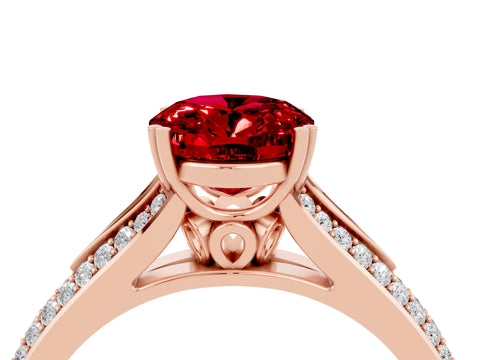 Rose gold Oval Cut Ruby Split Shank Engagement Ring with Pavé Band_4