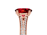 Rose gold Oval Cut Ruby Split Shank Engagement Ring with Pavé Band_5