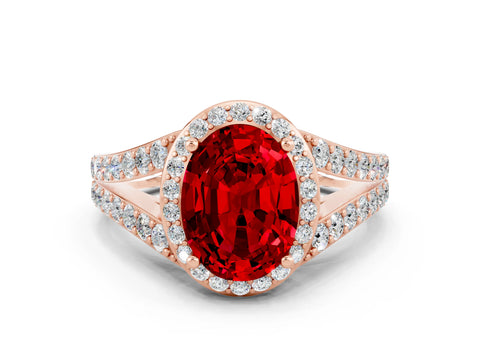 Rose gold Oval Cut Ruby Split Shank Halo Ring with Four-Prong Setting_12
