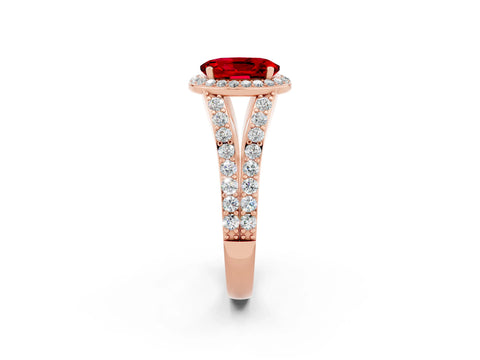 Rose gold Oval Cut Ruby Split Shank Halo Ring with Four-Prong Setting_14