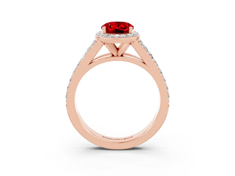 Rose gold Oval Cut Ruby Split Shank Halo Ring with Four-Prong Setting_15
