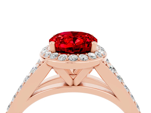 Rose gold Oval Cut Ruby Split Shank Halo Ring with Four-Prong Setting_16