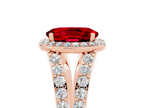 Rose gold Oval Cut Ruby Split Shank Halo Ring with Four-Prong Setting_17