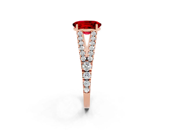 Rose gold Oval Cut Ruby Split Shank Pavé Engagement Ring with Four-Prong Setting