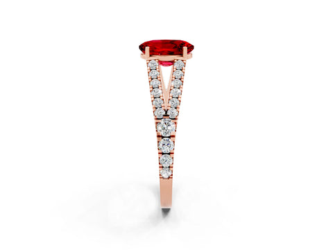 Rose gold Oval Cut Ruby Split Shank Pavé Engagement Ring with Four-Prong Setting_14