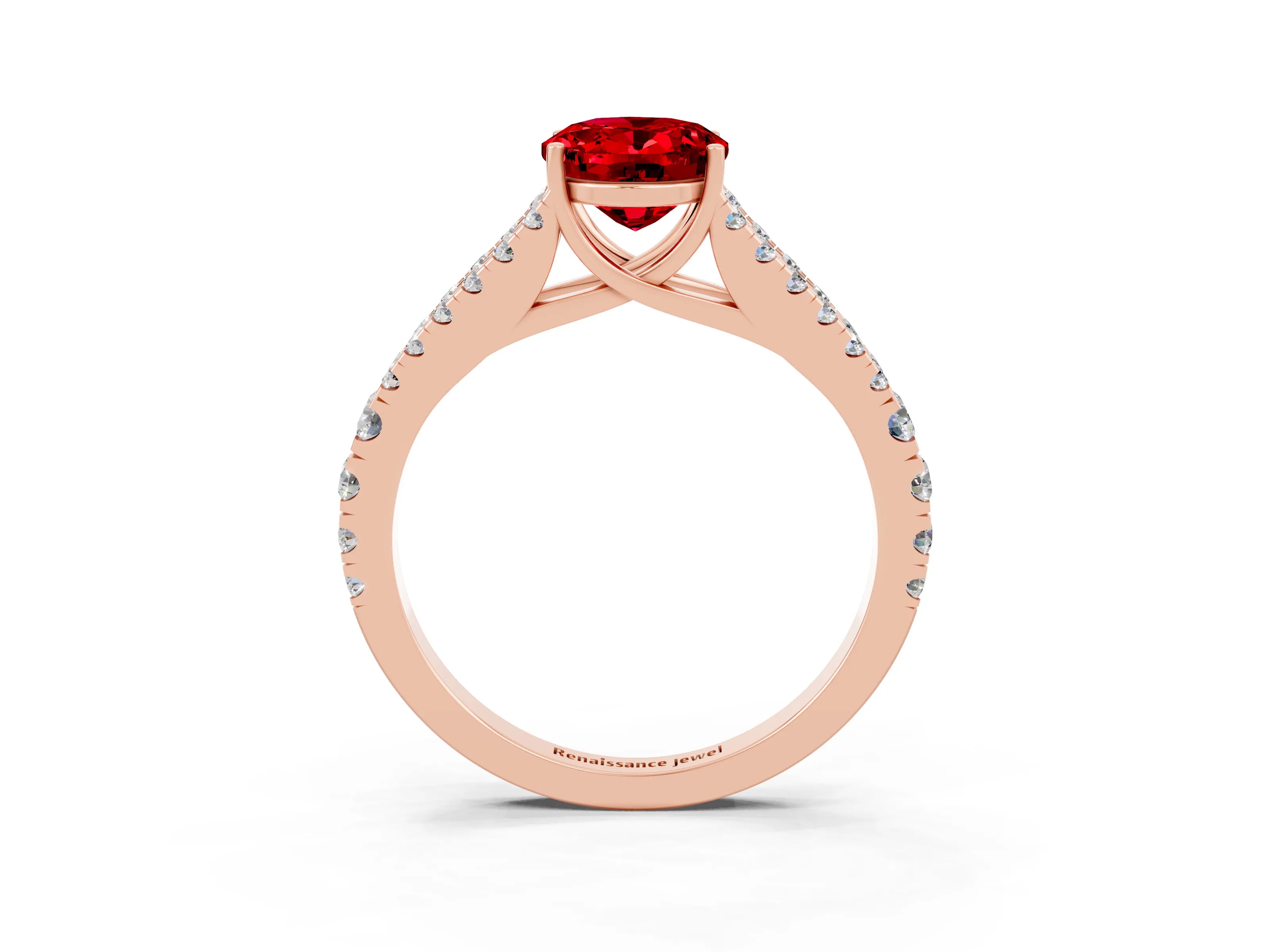 Rose gold Oval Cut Ruby Split Shank Pavé Engagement Ring with Four-Prong Setting_15