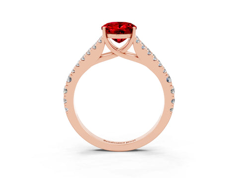 Rose gold Oval Cut Ruby Split Shank Pavé Engagement Ring with Four-Prong Setting_15
