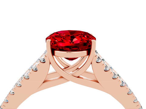 Rose gold Oval Cut Ruby Split Shank Pavé Engagement Ring with Four-Prong Setting_16
