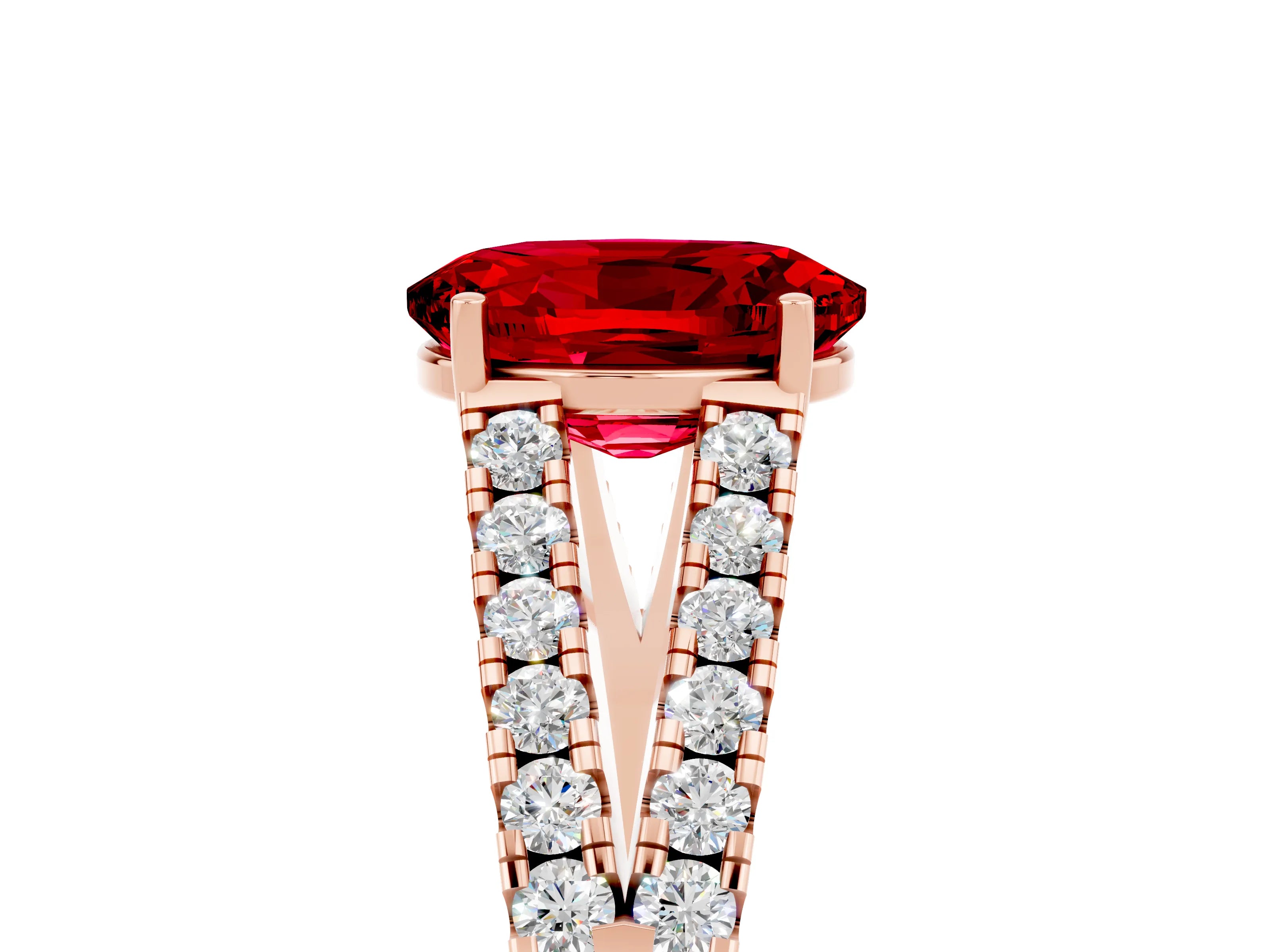 Rose gold Oval Cut Ruby Split Shank Pavé Engagement Ring with Four-Prong Setting_17