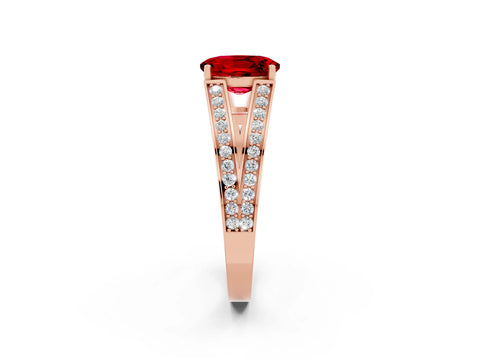 Rose gold Oval Cut Ruby Split Shank Ring with Pavé Band and Four-Prong Setting_2