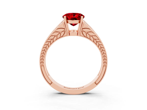 Rose gold Oval Cut Ruby Split Shank Ring with Pavé Band and Four-Prong Setting