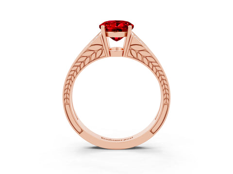 Rose gold Oval Cut Ruby Split Shank Ring with Pavé Band and Four-Prong Setting_3