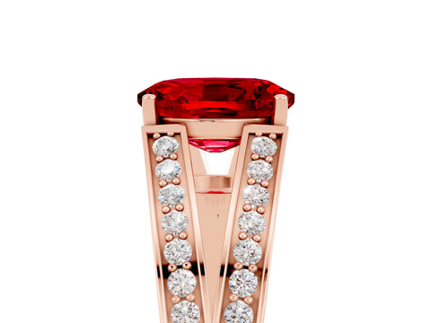Rose gold Oval Cut Ruby Split Shank Ring with Pavé Band and Four-Prong Setting_5