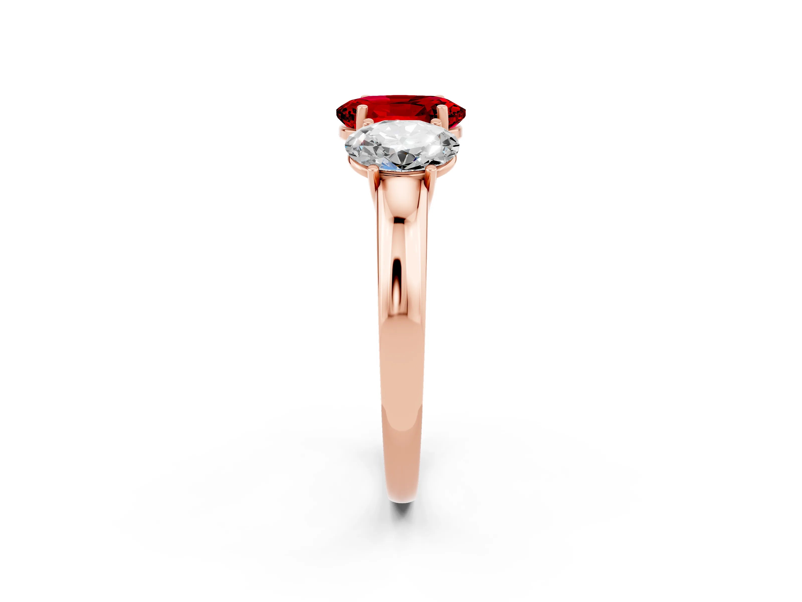 Rose gold Oval Cut Ruby Three-Stone Ring with Four-Prong Setting and Classic Band_2