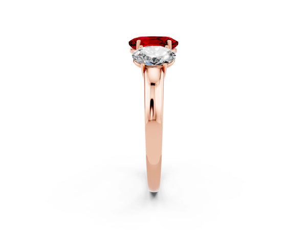 Rose gold Oval Cut Ruby Three-Stone Ring with Four-Prong Setting and Classic Band
