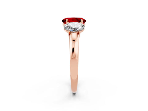 Rose gold Oval Cut Ruby Three-Stone Ring with Four-Prong Setting and Classic Band_2