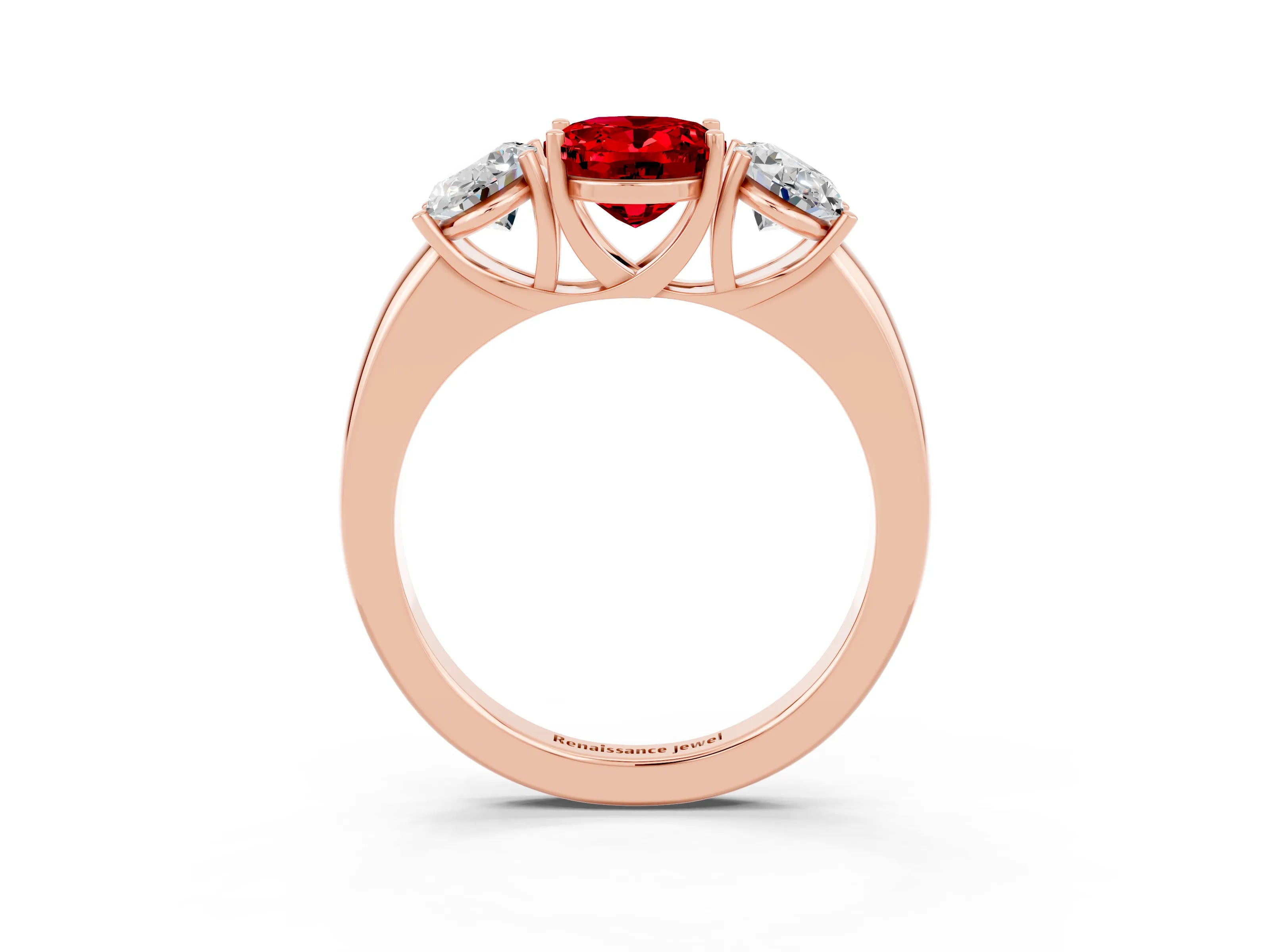 Rose gold Oval Cut Ruby Three-Stone Ring with Four-Prong Setting and Classic Band_3