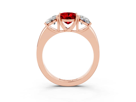 Rose gold Oval Cut Ruby Three-Stone Ring with Four-Prong Setting and Classic Band_3