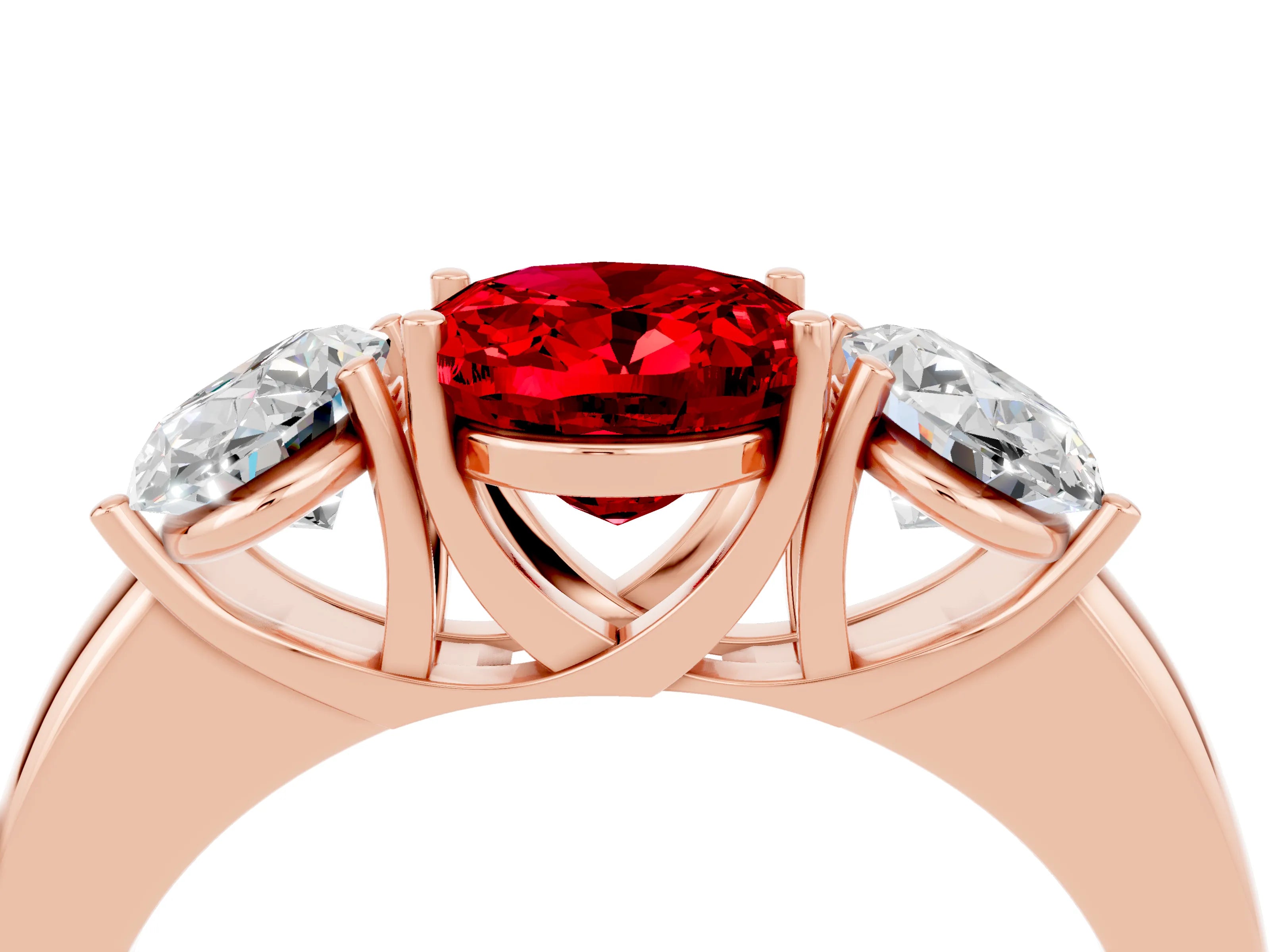 Rose gold Oval Cut Ruby Three-Stone Ring with Four-Prong Setting and Classic Band_4