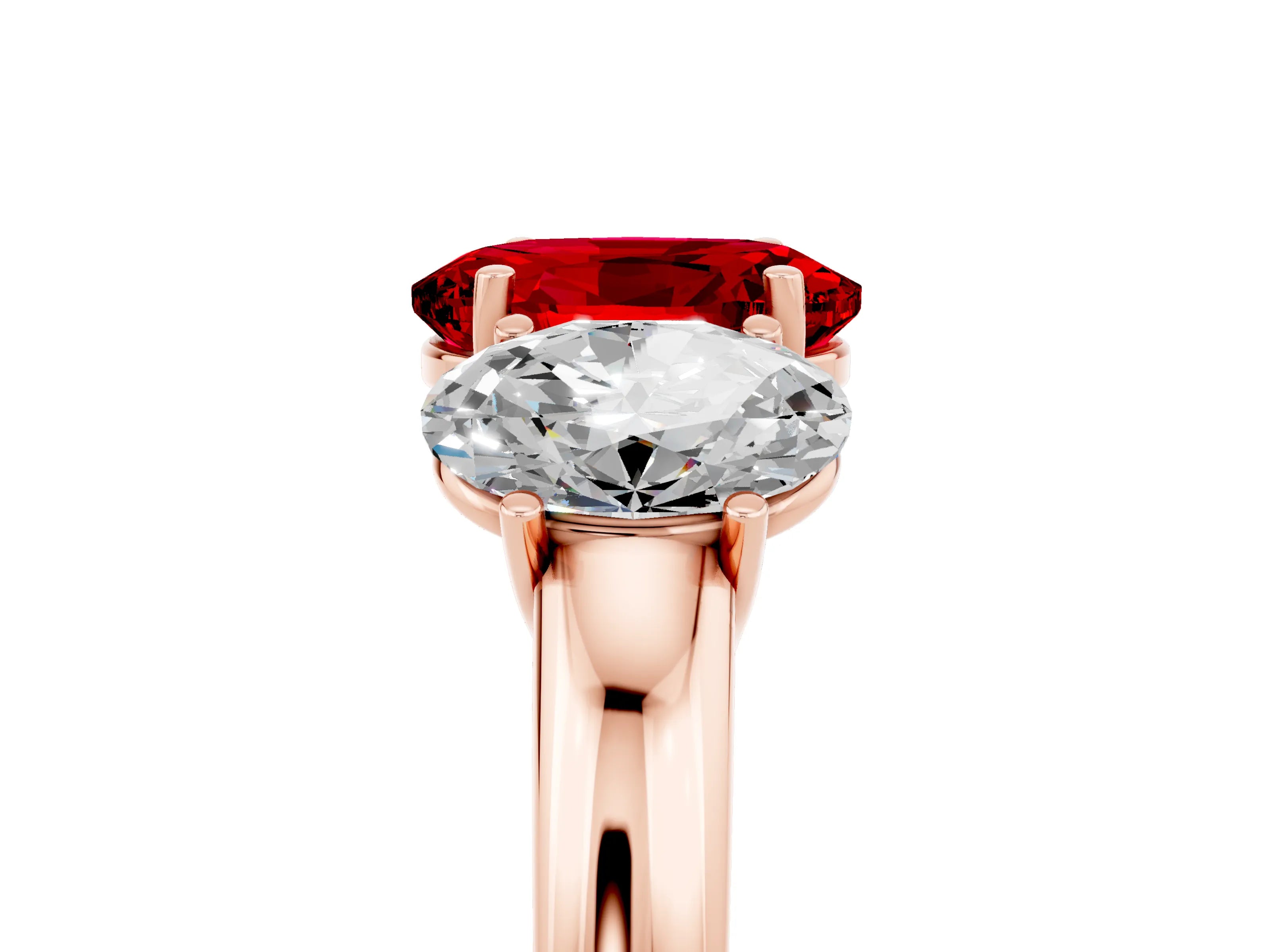 Rose gold Oval Cut Ruby Three-Stone Ring with Four-Prong Setting and Classic Band_5