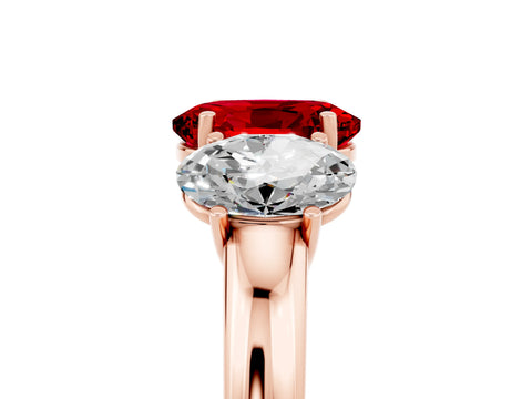 Rose gold Oval Cut Ruby Three-Stone Ring with Four-Prong Setting and Classic Band_5