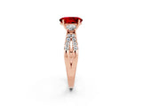 Rose gold Oval Cut Ruby Three-Stone Ring with Pavé Split Shank and Four-Prong Setting_14