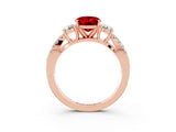 Rose gold Oval Cut Ruby Three-Stone Ring with Pavé Split Shank and Four-Prong Setting_15
