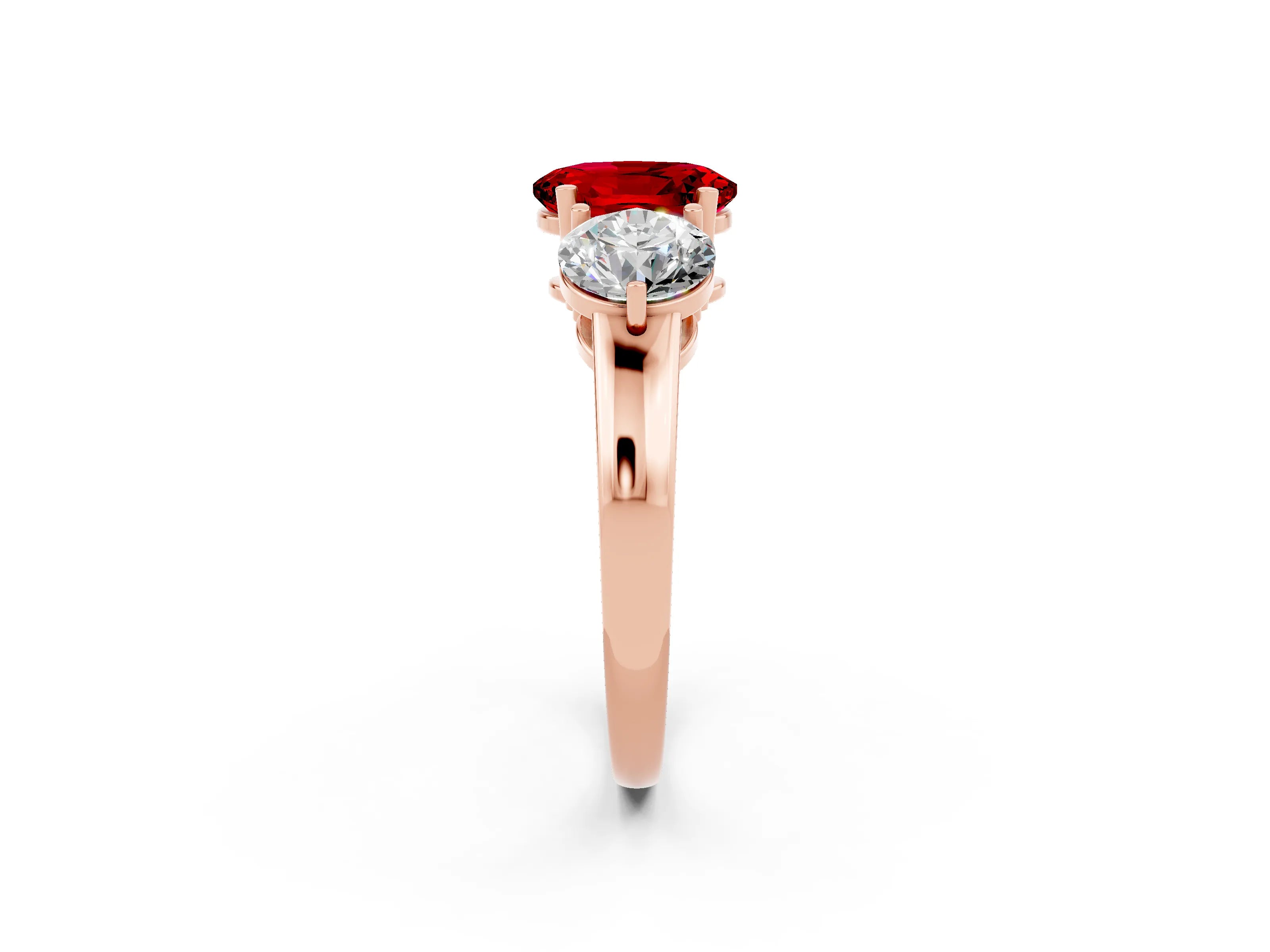 Rose gold Oval Cut Ruby Three-Stone Ring with Prong Setting and Classic Band_2
