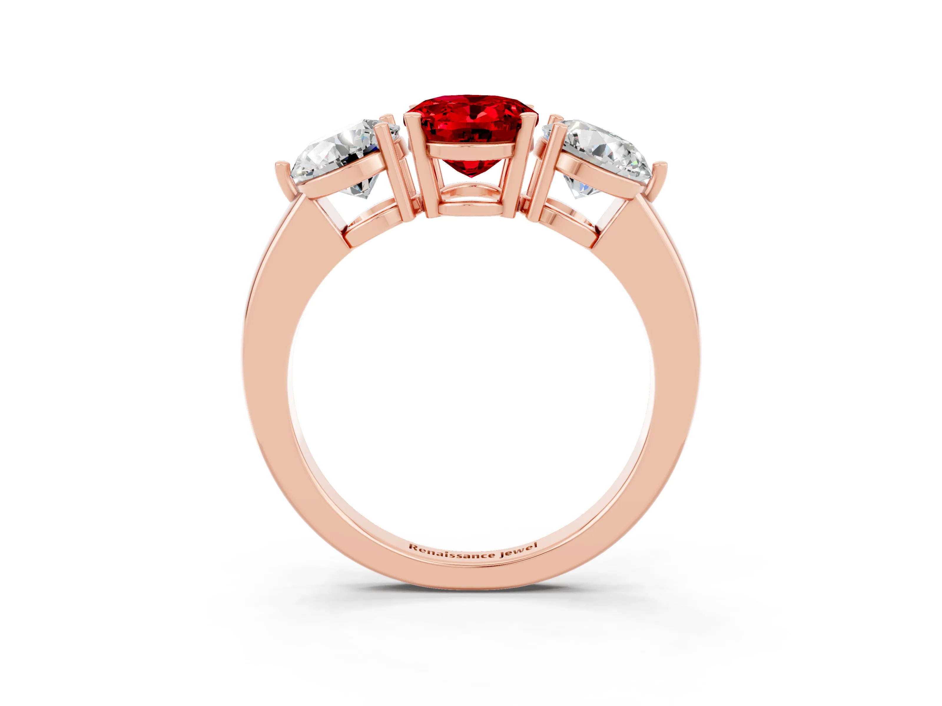 Rose gold Oval Cut Ruby Three-Stone Ring with Prong Setting and Classic Band_3