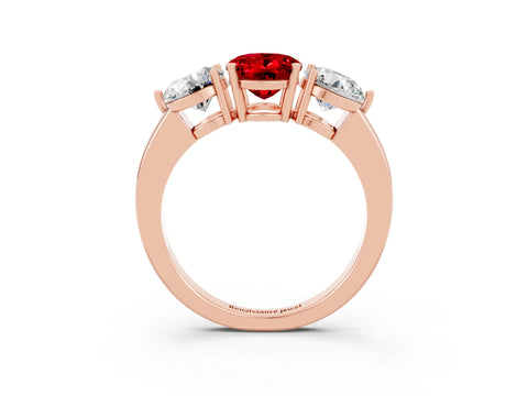 Rose gold Oval Cut Ruby Three-Stone Ring with Prong Setting and Classic Band_3
