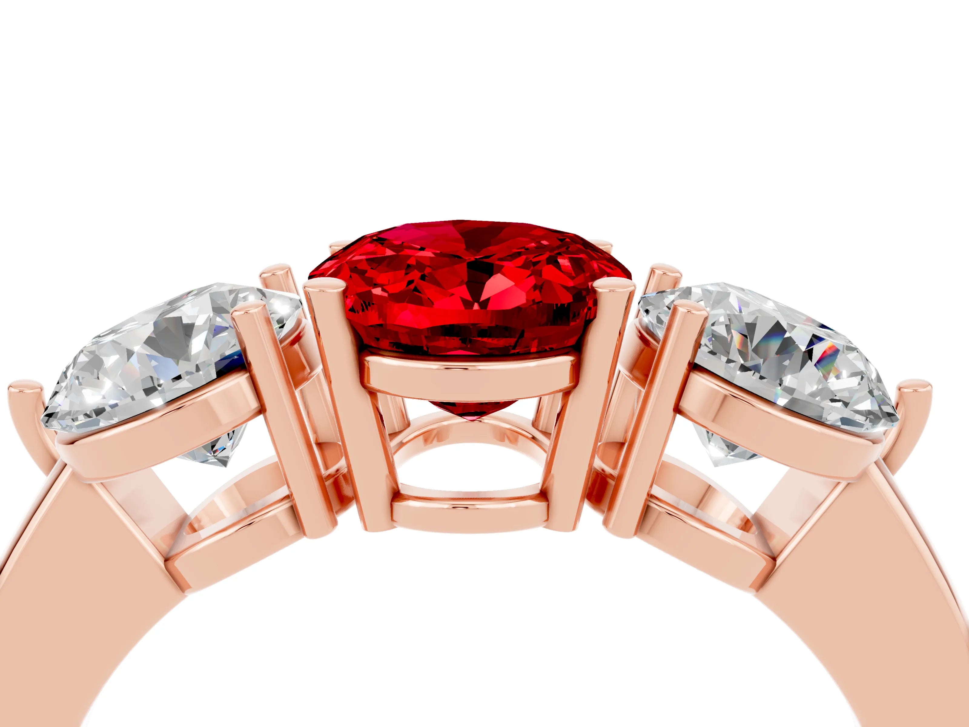 Rose gold Oval Cut Ruby Three-Stone Ring with Prong Setting and Classic Band_4