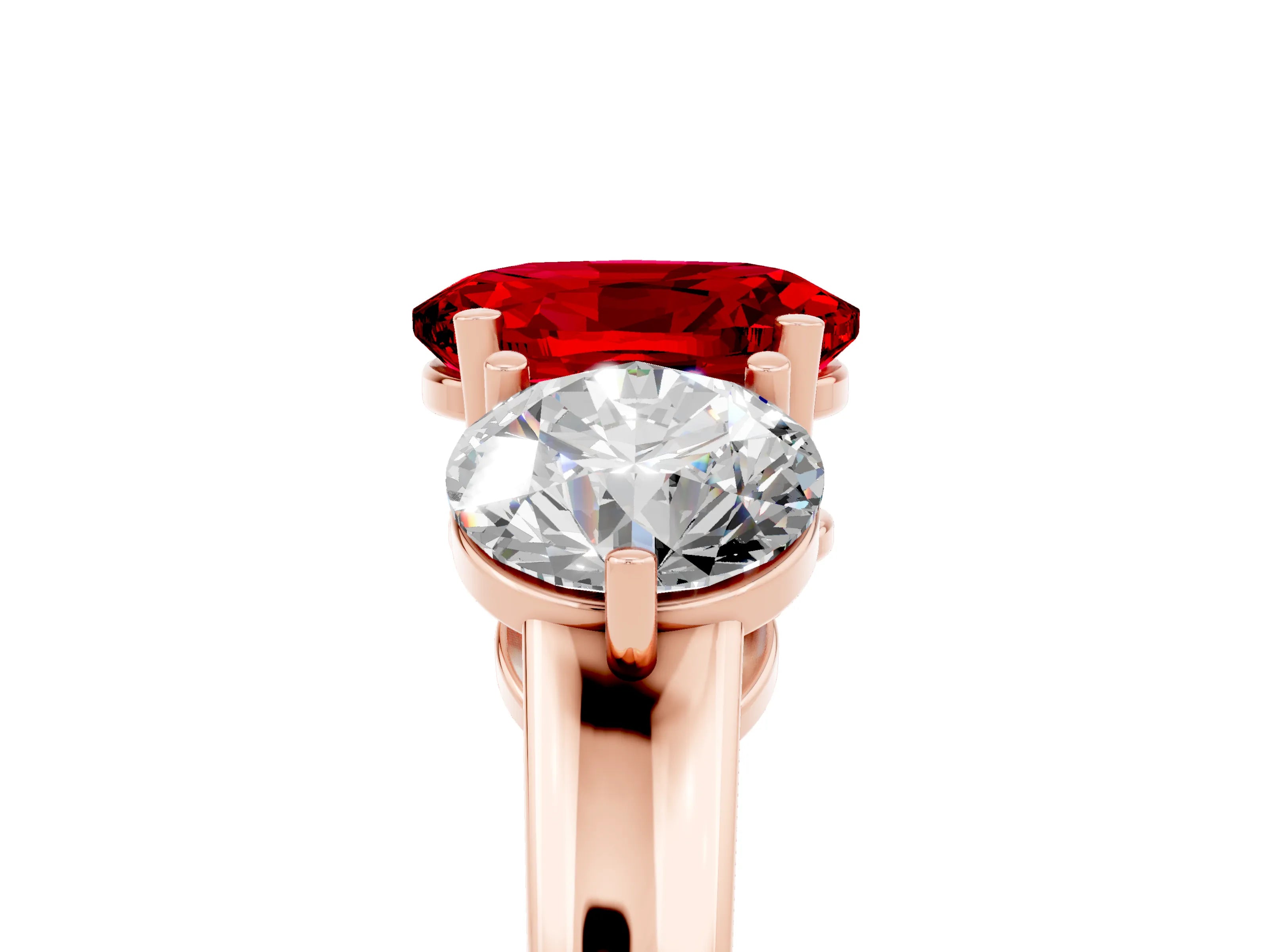 Rose gold Oval Cut Ruby Three-Stone Ring with Prong Setting and Classic Band_5