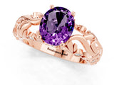Rose gold Oval Cut Solitaire Amethyst Leaf-Inspired Vine Band Ring with Prong Setting_1