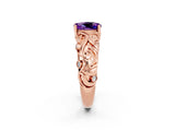 Rose gold Oval Cut Solitaire Amethyst Leaf-Inspired Vine Band Ring with Prong Setting_2