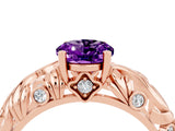 Rose gold Oval Cut Solitaire Amethyst Leaf-Inspired Vine Band Ring with Prong Setting_4