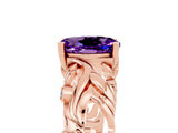 Rose gold Oval Cut Solitaire Amethyst Leaf-Inspired Vine Band Ring with Prong Setting_5
