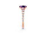 Rose gold Oval Cut Solitaire Amethyst Ring with Pave Band and Four-Prong Setting_2