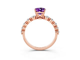 Rose gold Oval Cut Solitaire Amethyst Ring with Pave Band and Four-Prong Setting_3
