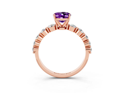 Rose gold Oval Cut Solitaire Amethyst Ring with Pave Band and Four-Prong Setting_3