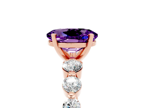 Rose gold Oval Cut Solitaire Amethyst Ring with Pave Band and Four-Prong Setting_5